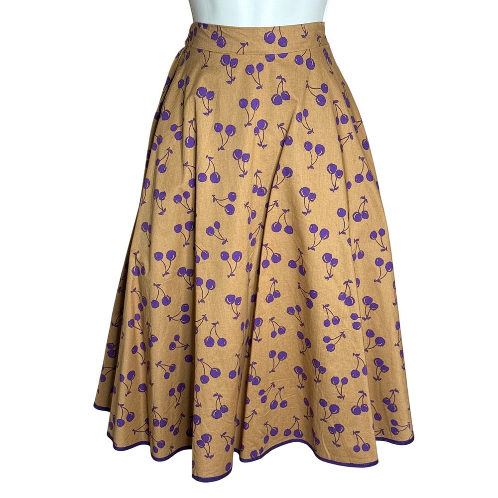 Tulip B Unique Vintage Brown Purple Cherry A-Line Swing Skirt S NWT